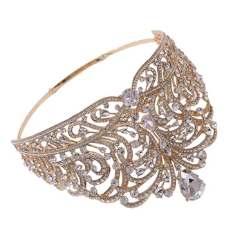 Луксозна сватбена тиара корона регулируема шоу прическа с цирконови кристали за булка шаферка принцеса костюм