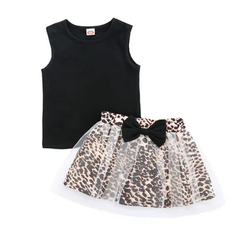Лятна мода Бебе момиче костюми Комплект дрехи за малки деца T риза резервоар Tank Leopard Tutu пола Mesh тюл сладки момичета облекло детски екипировки