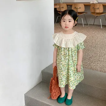 Лятна нова момичешка дантелена ревера флорална рокля западен стил печат Детско облекло принцеса рокля бебе снимка подпори