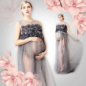 Майчинство фотография рокли за бременни жени фотосесия секси полупрозрачни бременност рокли кръг врата без ръкави