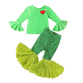 Малко дете деца Коледа костюм бебе бебе момче момиче Дядо Коледа облекло зелено чудовище съвпадение дрехи пола панталон комплект