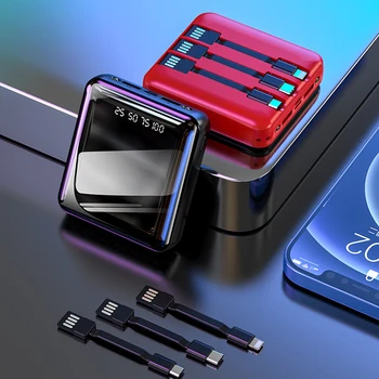Мини захранваща банка с кабел Двоен USB изход Преносимо зарядно устройство Външна батерия Powerbank за iPhone Samsung Xiaomi Poverbank