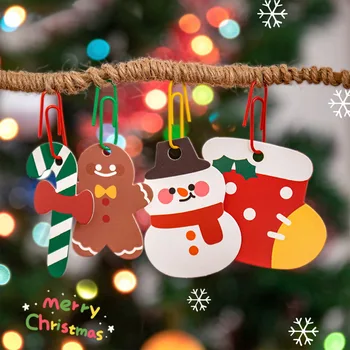 Мини коледна украса 2024 Висящи картички Diy съобщение Hang Tag с въже подарък кутия Коледа дърво орнаменти Noel парти доставки