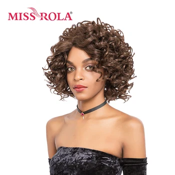 Мис Рола синтетични дантелени перуки за жени 4/30# къса къдрава коса 11 инча 100% Kanekalon висока температура влакна