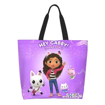 Мода Gabbys Dollhouse пазаруване голяма пазарска чанта рециклиране карикатура аниме Габи котка хранителни стоки платно купувач рамо чанта