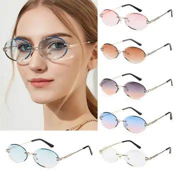 Мода UV400 защита без рамки нюанси овални слънчеви очила реколта слънчеви очила диамант рязане обектив
