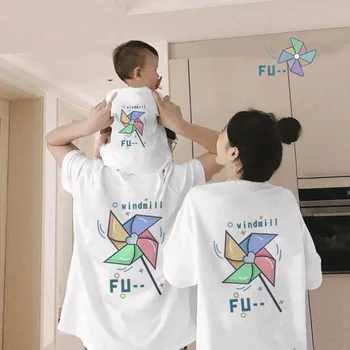Мода вятърна мелница печат памучна тениска лято майка дъщеря върховете семейство съвпадение екипи дете семейство