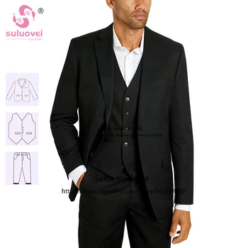 Моден бизнес тънък годни костюми за мъже персонализирани 3 парче панталони комплект официален младоженец сватба смокинг блейзър Terno Masculino Completo