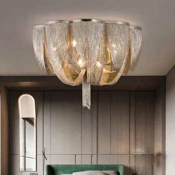 Модерен луксозен интериорен декор Хотел Алуминиева верига таванна лампа Елегантно таванско помещение Дизайнерско осветление