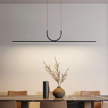 Модерен прост LED таван полилей за маса трапезария кухня остров черна висулка лампа Начало декор висящи осветителни тела