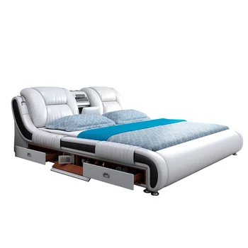 Модерна родителска спалня двойно кожено легло интелигентно многофункционално съхранение сватбено меко легло