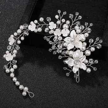 Модерна сватбена диадема Златни сребърни цветя листа кристална глава лента булка сватба аксесоари за коса принцеса сватба