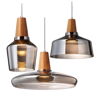 Модерни LED стъклени висящи лампи Индустриални дървени тавански декори Висящи полилеи за окачване Трапезария Кухня Бар Нощни светлини