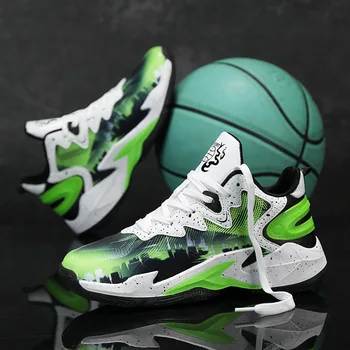 Модерни външни мъжки баскетболни обувки зелена платформа неплъзгащи се баскетболни маратонки Дамска мода Ежедневни спортни обувки за деца