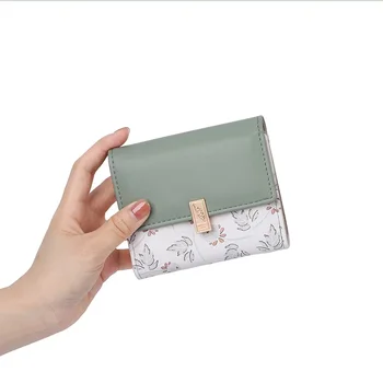 Модна дамска чанта Нова корейска PU отпечатана катарама с цип Малка чанта Мода Сгъваема женска чанта портфейл