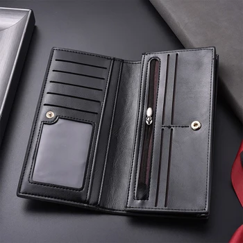 Модни портфейли с дълга секция за мъже Известна марка монета чанта с висок капацитет ID портфейл чанта цип съединител мобилен телефон чанта съединител