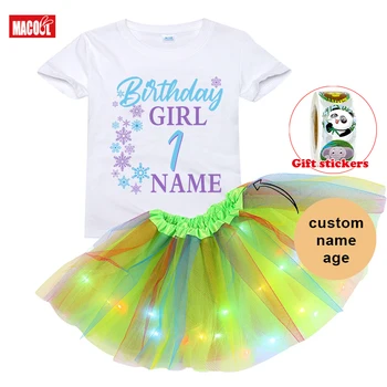 Момичета рокля комплект рожден ден T риза 2023 момиче детска рокля комплект парти светлина рокля 3PC детска тениска + момичета пола + детски стикери