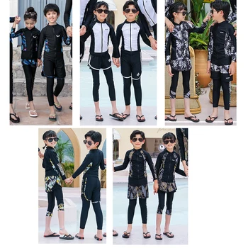 Момчета момичета бански костюми детски дълъг ръкав 3-4pcs обрив охрана върховете и дъната цяло тяло UV слънцезащита в 3-10 години неопренов костюм