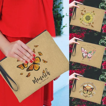 Монарх пеперуда животински печат мода жени цип съединител грим тоалетни чанти случайни козметични грим висок капацитет съхранение