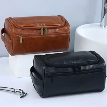 Мъже Реколта луксозна тоалетна чанта пътуване необходими бизнес козметични грим случаи мъжки висящи съхранение организатор измиване чанти