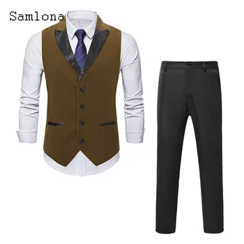 Мъжки елегантни модни костюми от две части комплекти 2023 Европа стил реколта костюми жилетка и молив панталони костюм бизнес мъже анцузи комплект