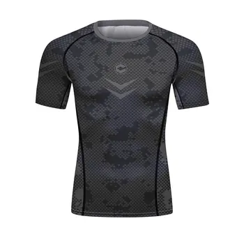 Мъжки компресионни ризи къс ръкав печат сух годни тениска фитнес бягане атлетичен тренировка спортни baselayer тениска (221522)