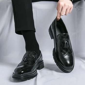 Мъжки мокасини пискюл бизнес мъжки обувки черни кафяви Pu обувки за мъже с размер 38-46 мъжки обувки