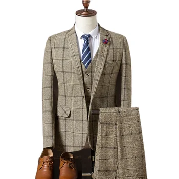 Мъжки сватбен бизнес Официален тънък костюм 3-парче модерен висок клас дизайн банкетен костюм (блейзър + жилетка + панталони) размер S-4XL