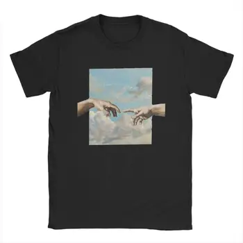Мъжко творение на Адам Микеланджело T риза линия изкуство чист памук върховете случайни къс ръкав екипажа врата тениска плюс размер тениска
