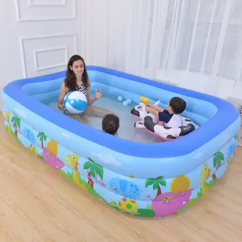 Надуваем плувен център Семеен салон Басейн Животински деца Правоъгълен басейн с 3 пръстена Детски летен воден басейн