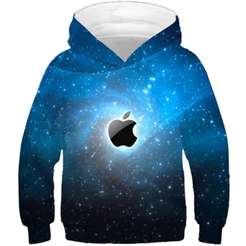 Нов 2022 Детски качулки Момче / Момиче Blue Galaxy Space Fruit Apple Colorful Paint Марка 3D суичъри Детска мода Пуловер Tops