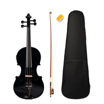 Нов 4/4 пълноразмерен цигулка цигулка звук и електрическа цигулка масивно дърво тяло абанос аксесоари високо качество черен електрически цигулка