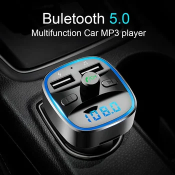 Нов FM предавател Bluetooth 5.0 свободни ръце кола комплект MP3 музикален плейър U диск TF карта приемник USB зарядно за кола бързо зареждане