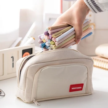 Нов продукт Голям капацитет молив чанти прости трайни платно молив чанти студент канцеларски училище офис елементи