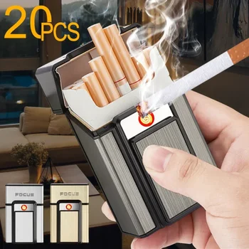 Нов творчески преносим USB акумулаторна запалка Калъф за цигари Ветроупорна запалка 20 табакера Аксесоари за пушене