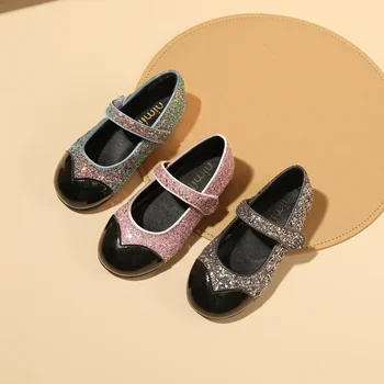 Нова 2024 детска мода Мери Джейн обувки момичета танц принцеса обувки бебе малко дете блясък нехлъзгащи сандали мека подметка кожени апартаменти