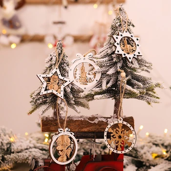 Нова Година 2023 Коледни дървени висулки Коледно дърво висящи орнаменти Коледна украса за дома 2022 Ноел Навидад декор