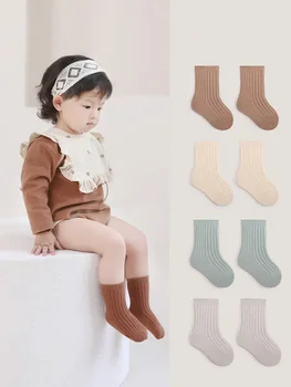 Нова есен детски чорапи момичета плътен цвят средата тръба чорапи деца чорап 5 чифта много плета бебешки чорапи малки момичета зимна вълна чорап
