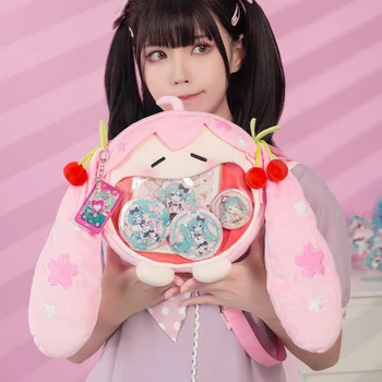 Нова истинска чанта за рамо Hatsune Miku Cherry Blossoms Kawaii болезнен пакет пълнени плюши кукли Lolita Cosplay раница