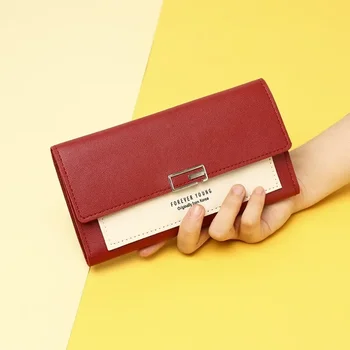 Нова корейска версия на дамския портфейл Дълга многофункционална трикратна чанта Дамска ръчна чанта Multi-card Coin Wallet