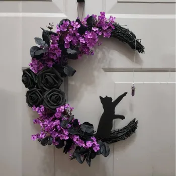 Нова котка цвете пръстен врата закачалка творчески Хелоуин симулация растение лоза пръстен дома декорация стена закачалка