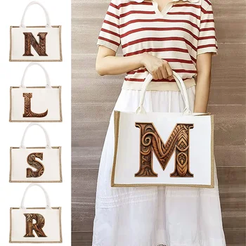 Нова модерна и минималистична ленена чанта за рамо Дърво изкуство писмо печат модел юта имитация чувал жените пазарска чанта
