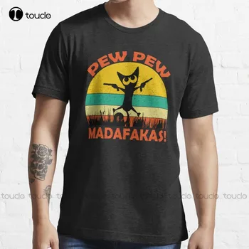Нова ретро реколта котка Pew Pew Madafakas тениска памук тениска S-3Xl дамски тениски обичай Aldult тийнейджър унисекс потребителски подарък