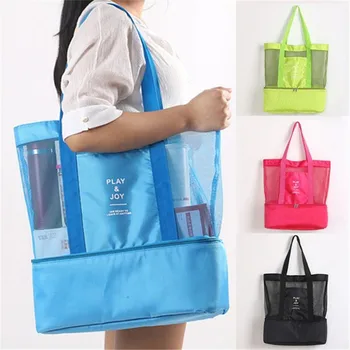 Нова топлоизолационна чанта Ръчна чанта за обяд Полезна чанта за рамо Охладител чанта за пикник Mesh плажна пазарска чанта Съхранение на хранителни напитки