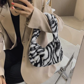 Нови жени мода космати леопард печат луксозен дизайн чанта чанта чанта рамо чанта женски дама вечеря парти подмишниците чанта скитник чанта