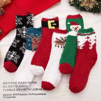 Нови коралови кадифени коледни чорапи за дами топли с дебели полукадифени лосови чорапи за коледни снежинки