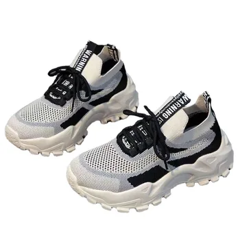 Нови маратонки Дамска мода Апартаменти Обувки Външни вулканизирани обувки за ходене Дишаща мрежа Платформа Тенис Ежедневни маратонки Zapatos