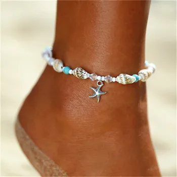 Нови мъниста от черупки Starfish Anklets за жени плаж гривна за крака ръчно изработена бохемска верига за крака Boho бижута сандали подарък