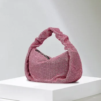 Нови розови кристали голяма пазарска чанта за дами стилен вечерна чанта кристал дамска чанта фемал лъскава парти рамо чанта