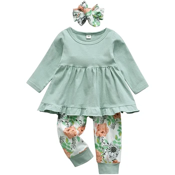 Ново малко дете момиче дрехи бебе дрехи комплект 2бр дрехи отпечатани памук дълъг ръкав малки момичета облекло комплекти